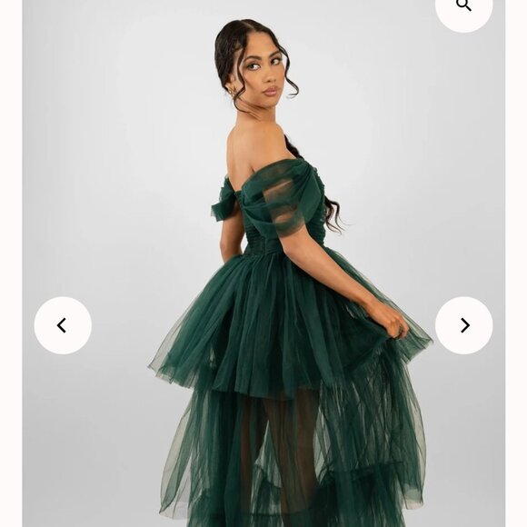 Women's Forest Green Off Shoulder Tulle "Sydney" Gown by Lace and Beads - Picture 6 of 7